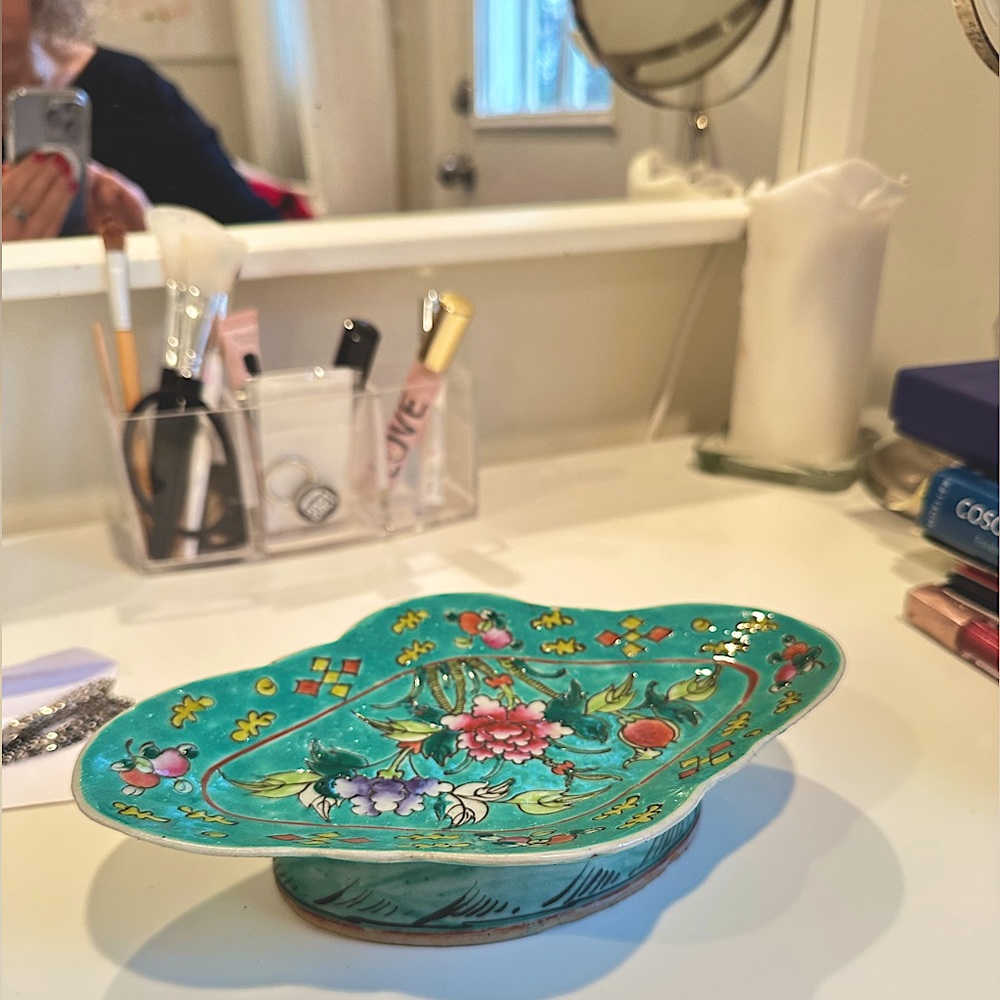 Antique Chinese Porcelain Turquoise Bowl Dish, 19th C